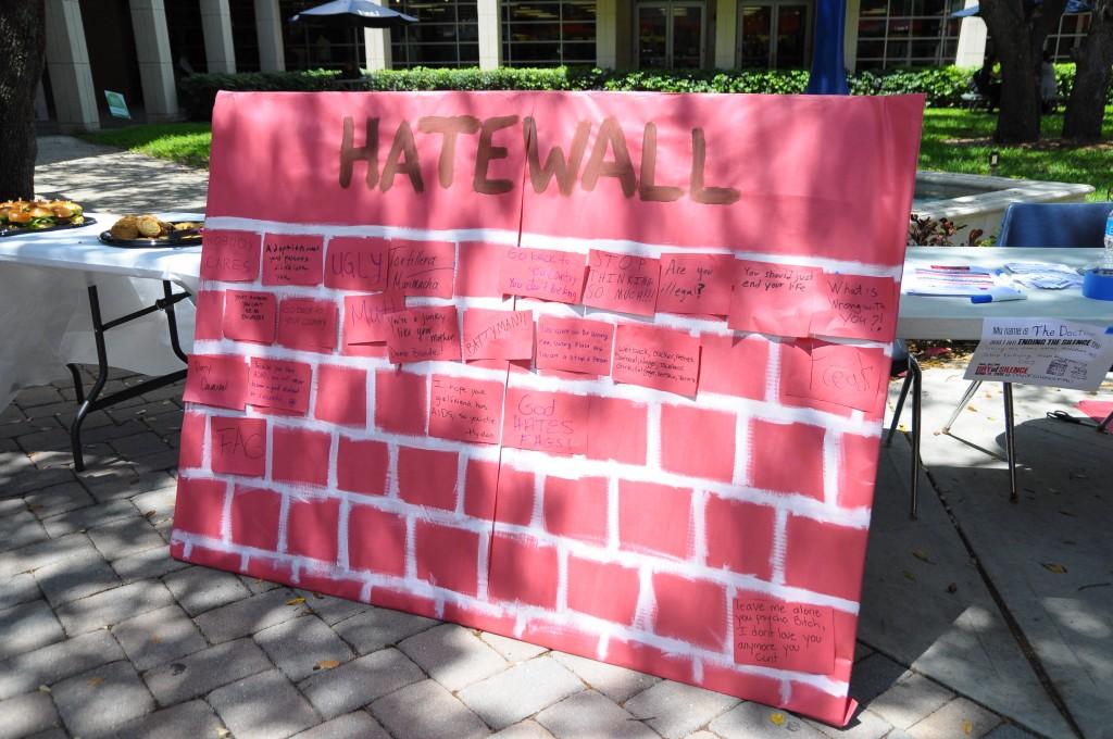 A "Hate Wall" was put up at the Day of Silence event for students to post discriminating comments that they have personally received in the past. Photo by Michelle Friswell.