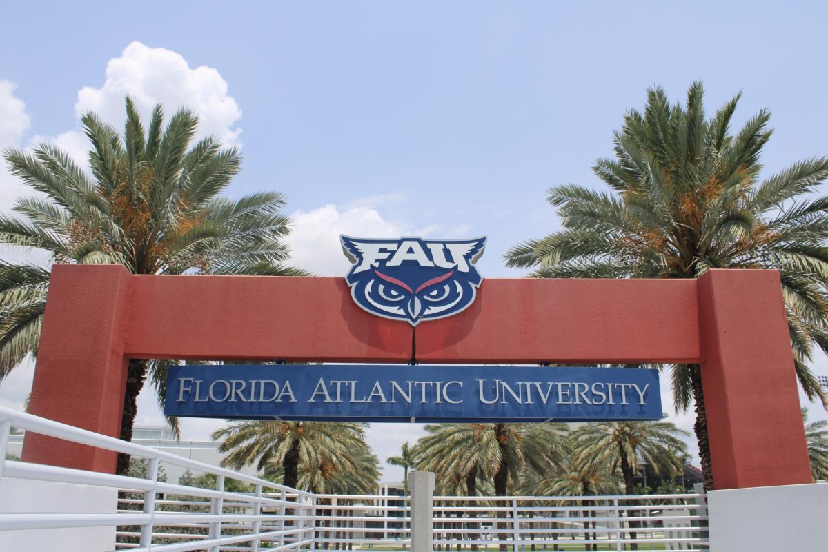 FAU signage on the second floor of the Breezeway.