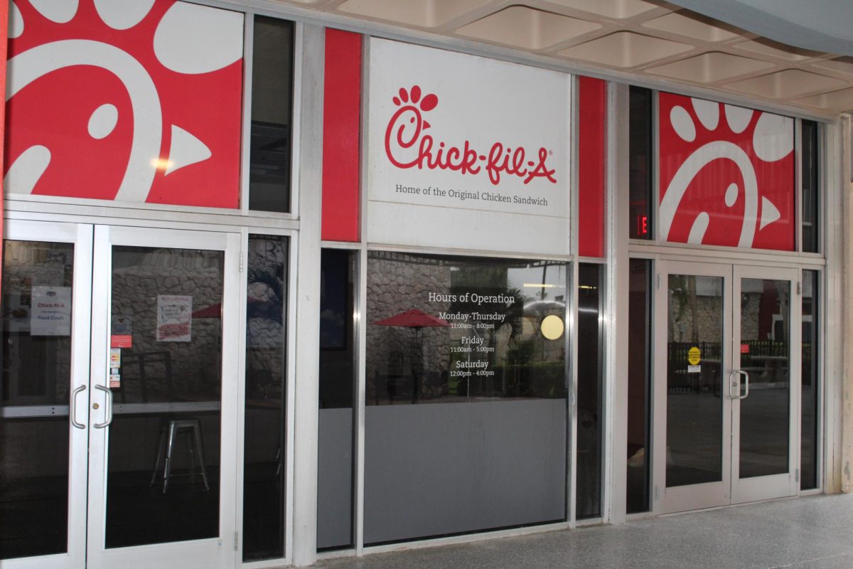 The former Chick-fil-A located outside of the S.E. Wimberly Library.