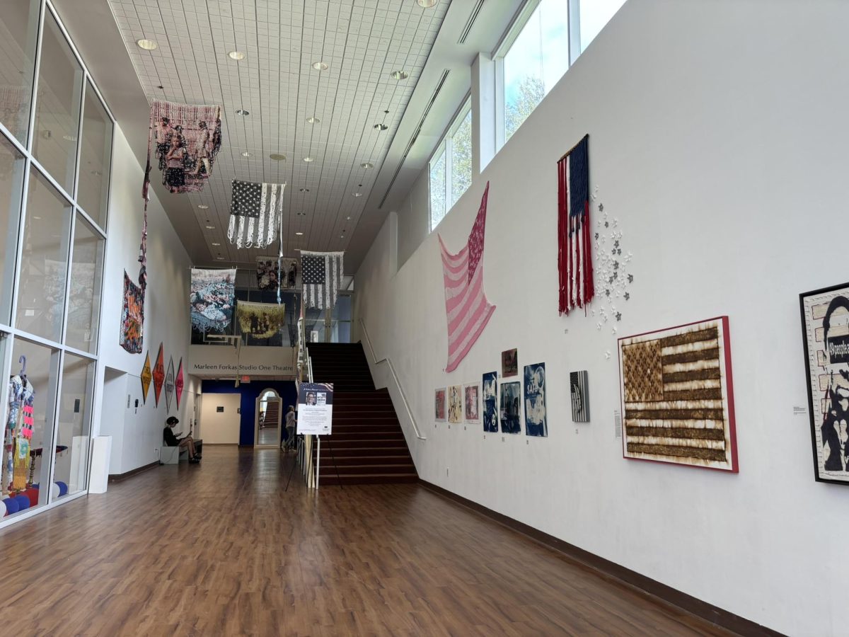 Schmidt Center Gallery entryway displaying various Political Circus artworks.