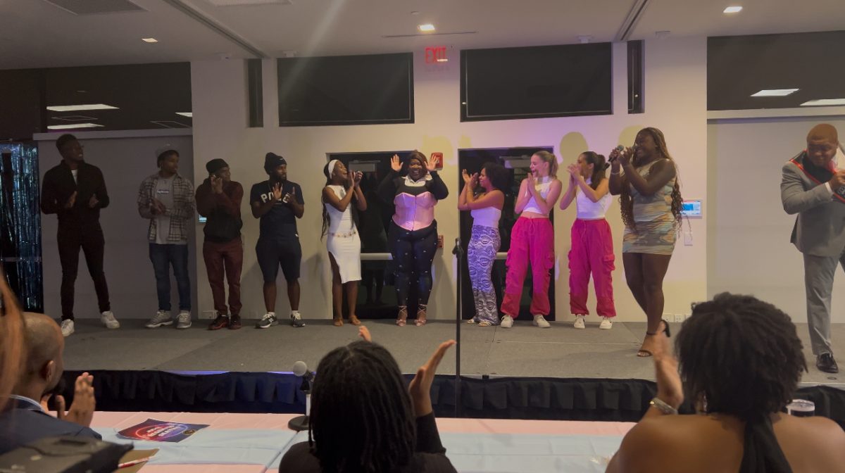 Performers on stage at the Black Student Union's annual Battle of the Sexes event.