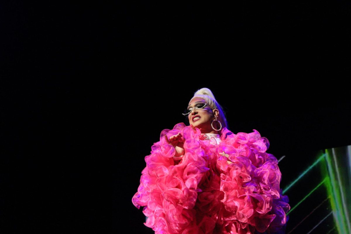 Drag queen Rianna Petrone performs at FAU’s 14th annual drag show, now named “Owl Manor,” on Friday, Oct. 25 at the Carole and Barry Kaye Auditorium.
