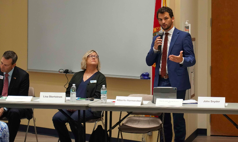 Alberto Hernandez answers a question at the League of Women Voters forum at Indian River State College on Oct. 16, 2024. (Photo courtesy of Hernandez)
