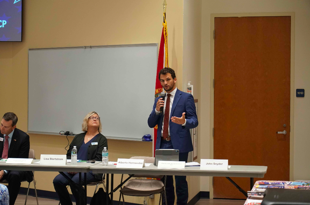 Alberto Hernandez answers a question at the League of Women Voters forum at Indian River State College on Oct. 16, 2024. (Photo courtesy of Hernandez)
