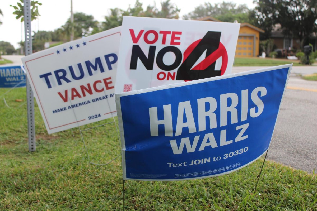 Signs at Pompey Park Recreation Center in Delray Beach, which was a polling place for the U.S. general election.