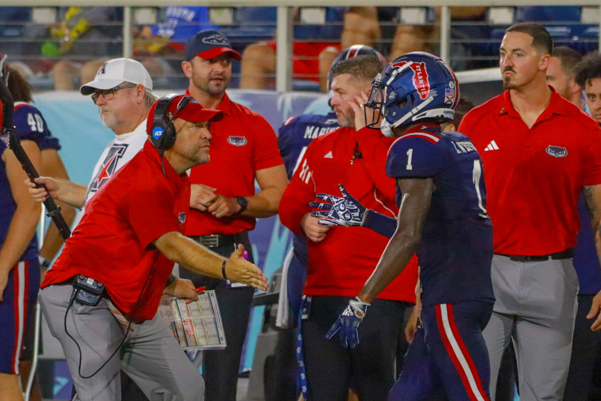 Interim head coach Chad Lusford coaching from the sideline against Tulsa  in 2023. 