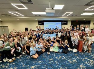 FAU’s Sigma Chi hosts the first-ever Call-A-Thon in the school’s history, raising $30,540 in three hours. Pictured are members of Sigma Chi, Phi Mu Sorority, Alpha Xi Delta Sorority, Sigma Kappa Sorority, Sigma Delta Tau Sorority, Alpha Delta Pi Sorority and Delta Phi Epsilon Sorority.