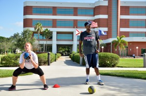 Natasha Henderson, a junior psychology major, keeps the pace while a UP reporter catches his breath. Photo by Ryan Murphy.