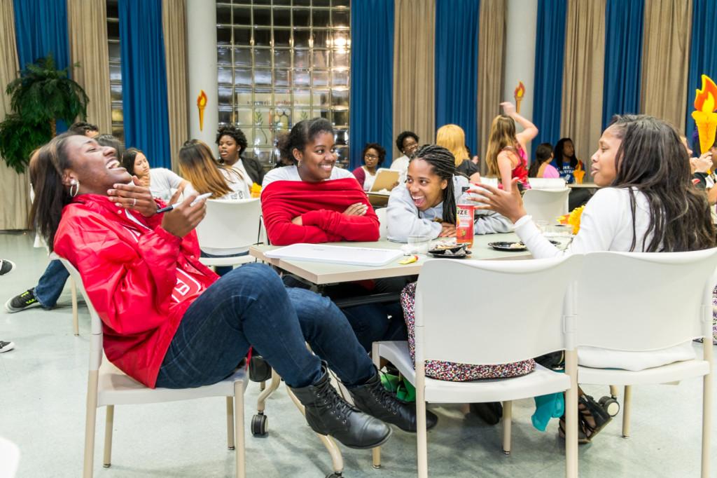 Mohammed Emran  |  Contributing Photographer From left to right: Alana Chiyembekeza (Sophomore, Pre-Nursing), Shaamonde Joseph (Senior, Health Admin), Bryanna Johnson (Sophomore, Exercise Science), and Keanna Bell (Junior, Public Management) are enjoying themselves during the competition.