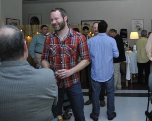 Singer-songwriter Matt Alber talks with fans at the reception before his 'Lost Valentine' concert. Photo by Melissa Landolfa.