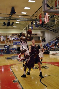 Owls guard Stefan Moody going up toward the basket. Moody finished with 25 points in FAU's win over UALR. Photo by Melissa Landolfa.