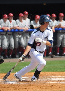 Center fielder Nathan Pittman scored one of three FAU runs to beat Alabama 3-0 on Sunday. Photo by Michelle Friswell.