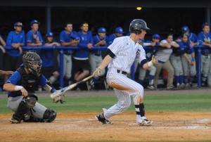 Right fielder Brendon Sanger collected three runs, four hits, and and three RBIs to push the Owls' past Lynn University 7-6 in Tuesday night's game. Photo by Michelle Friswell.