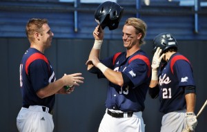 FAU infielder Mark Nelson committed just five errors in 54 games at first base. Photo by Michelle Friswell.