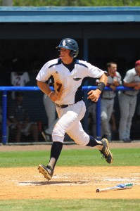 Levi Meyer hit a two run home run to help the Owls' defeat FIU 21-1. With the Saturday victory, FAU sweeps FIU to end their regular season. Photo by Michelle Fiswell