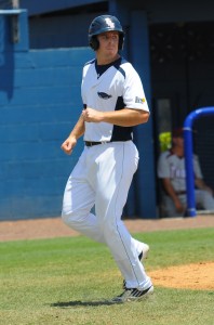 Out fielder Corey Keller drove in two runs in the 9th inning to beat Towson 6-5 in the Sunday 1:00pm game. With the win, the Owls will take on the University of North Carolina at 6:00pm to continue in the tournament. Photo by Michelle Friswell