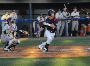 Designated hitter Brendon Sanger led FAU with three runs, three hits, and three RBIs in three at-bats. Photo by Michelle Friswell.