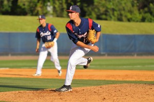 Freshman pitcher Kyle Miller recorded his first victory on Saturday with a 7-6 win against the University of South Alabama. Miller struck out three batters and pitched three scoreless innings. Photo by Michelle Friswell.