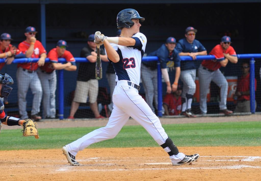 Second baseman Brendon Sanger assisted in the Owls' 16-8 victory over Louisiana-Lafayette by driving in three runs. Sanger was also named the Most Outstanding Player of the 2013 Sun Belt Tournament. Photo by Michelle Friswell