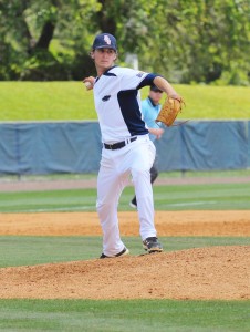 Pitcher Jeremy Strawn threw the whole game and only allowed four hits, zero runs, and struck out seven batters. The 3-0 win was Strawn's second victory of the season. Photo by Michelle Friswell.
