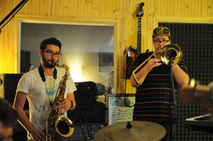 Markis Hernandez (left) and Sam Szpendyk have band practice at Shade Tree Studio in Boynton Beach. Photo by Michelle Friswell