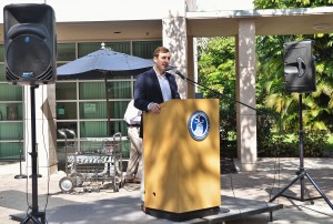 Student Government President Robert Huffman addressed students and faculty in front of the campus bookstore on February 5th for his State of the University Address.