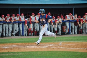 Center fielder Geoff Jimenez scored one of two runs for the Owls in Saturday's game against Alabama. Photo by Michelle Friswell.