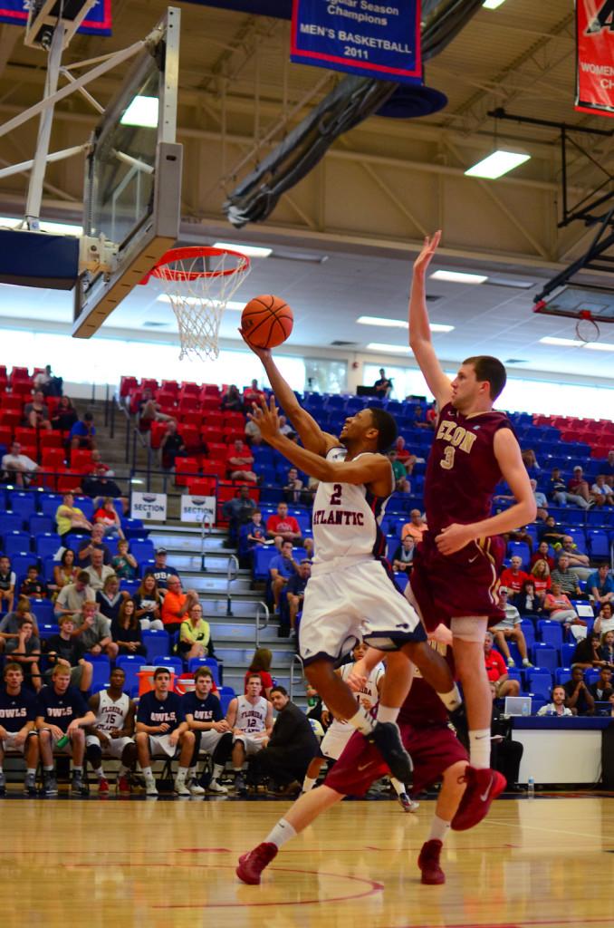 Freshman Marquan Botley scoring on a breakaway. He put 12 points on the board against Elon on Dec. 22. Photo by Max Jackson