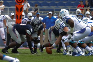 The Owls' front seven was gashed by MTSU rushers. Photo by Max Jackson.