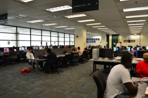 Some fraternity and sorority members can regularly be found in the computer lab on the second floor of the Wimberly library. Photo by Max Jackson