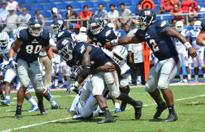 Running back Jonathan Wallace led the Owls with 85 rushing yards in Saturday's 42-35 overtime loss to MTSU. Photo by Michelle Friswell.