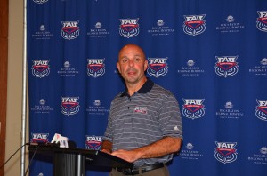 FAU football head coach Carl Pelini at National Signing Day. Orchestrated the best recruiting class in FAU history at the press conference at FAU stadium. Photo by Max jackson.