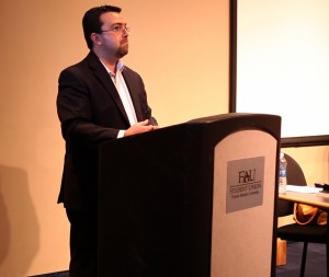 Pablo Paez, former Student Body President from 2002 to 2003, spoke to the Boca House of Representatives on Friday March 29. Paez is now the vice president of corporate relations for the GEO Group, a private prison company that donated $6 million to FAU for the naming rights to the school's football stadium.