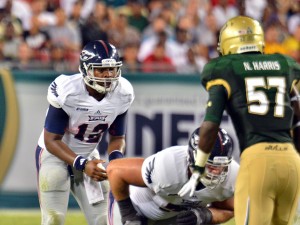 FAU starting quarterback Jaquez Johnson will have to put up bigger numbers to take down a talented Blue Raiders defense when FAU plays Middle Tennessee State in Saturday's home opener. Photo by Ryan Murphy.