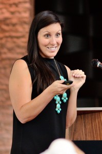 Jennifer Mora, Heart Walk Director at the American Heart Association, reacts to a question at the Heart Walk Kick-off event in the Engineering East Building Thursday, July 18. The AHA hopes to raise $10,000 at FAU for the 2013 Palm Beach Heart Walk taking place on Saturday, September 28. Photo by Ryan Murphy.